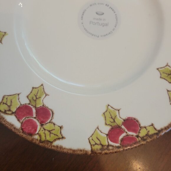 Fitz & Floyd Portuguese Ceramic Holiday Plate With Holly & Berry Design - Picture 2 of 5